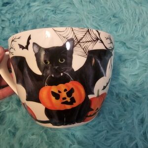 Halloween Cat Mug with Pumpkin Design